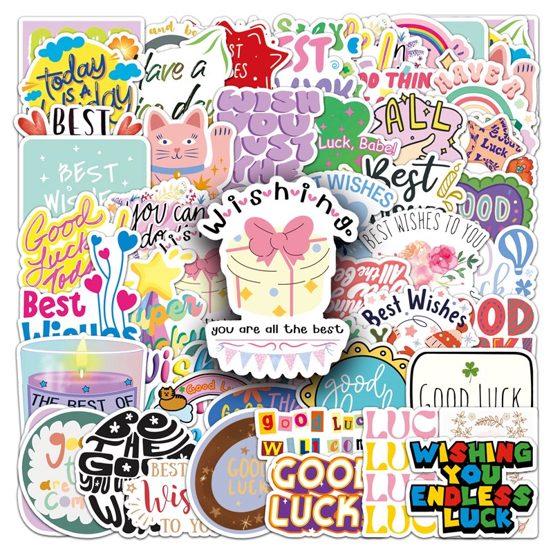 50pcs Factory Outlet Sale Creative Custom Sticker Decorative INS Cartoon Blessing in English Sticker