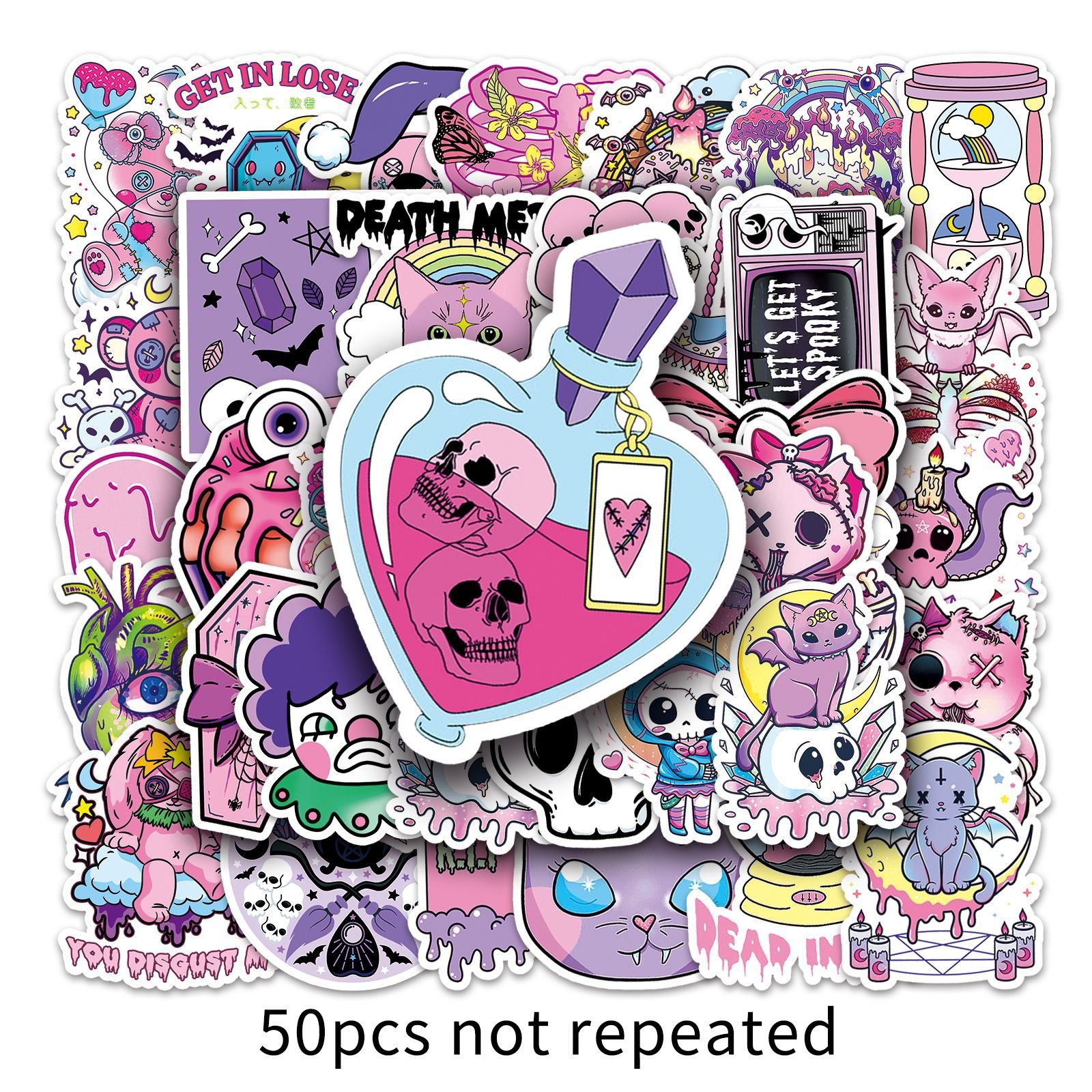 50 pastel Goth cartoon luggage sticker Waterproof graffiti Drip glue sticker Skateboard computer tablet decoration