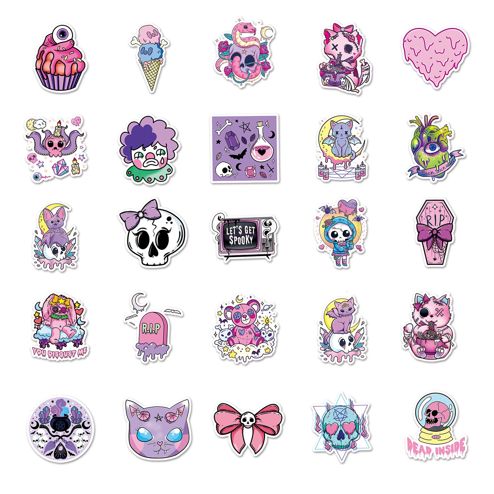 50 pastel Goth cartoon luggage sticker Waterproof graffiti Drip glue sticker Skateboard computer tablet decoration