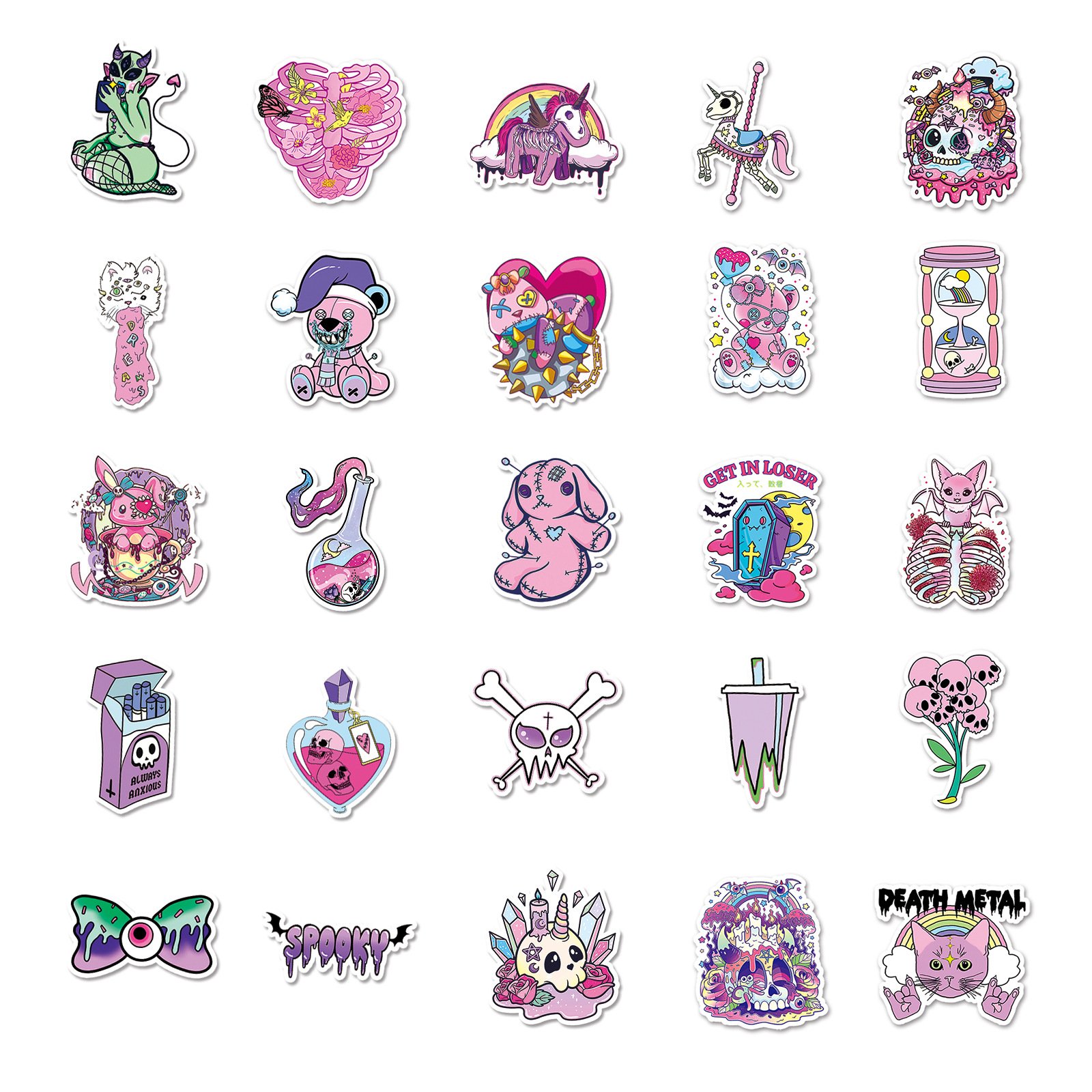 50 pastel Goth cartoon luggage sticker Waterproof graffiti Drip glue sticker Skateboard computer tablet decoration