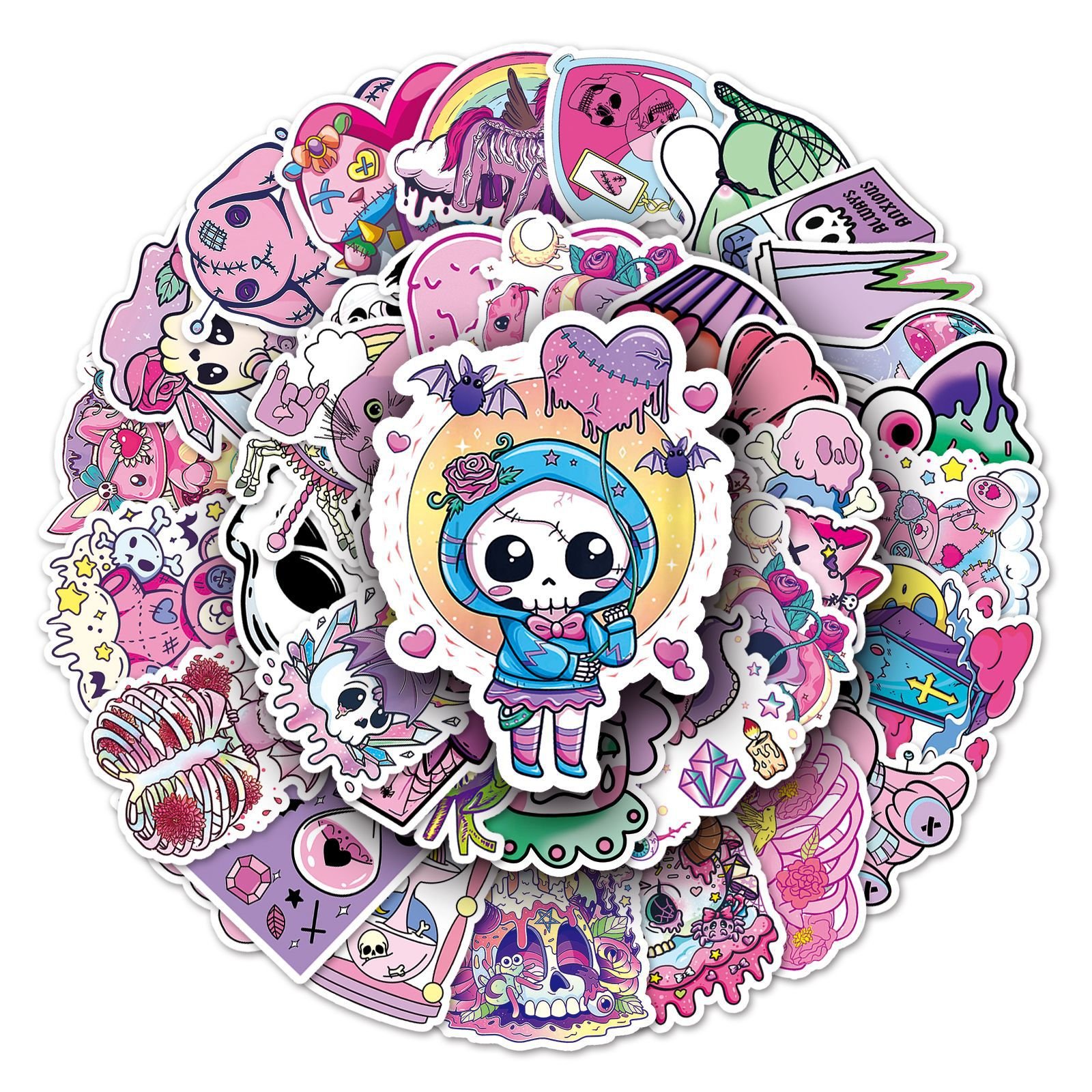 50 pastel Goth cartoon luggage sticker Waterproof graffiti Drip glue sticker Skateboard computer tablet decoration