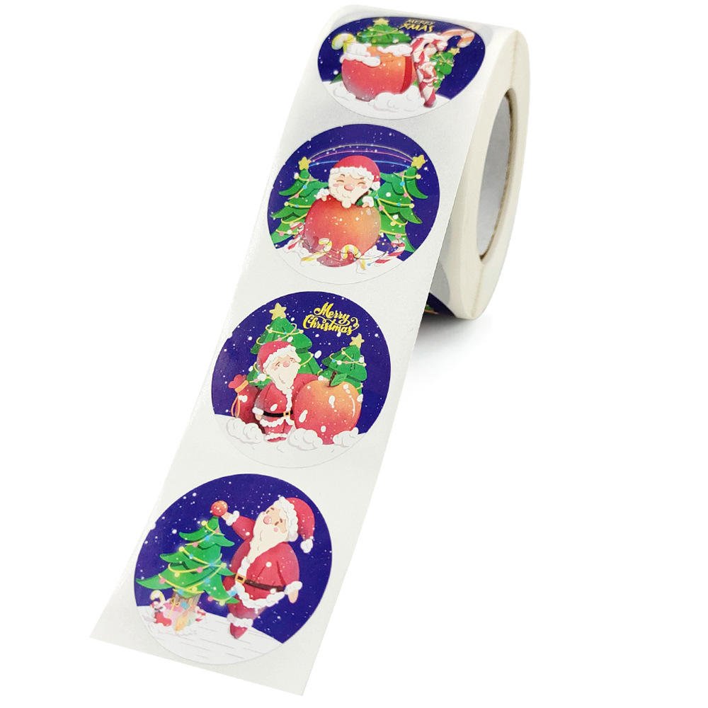 Factory Price Self-adhesive Label Cartoon Stickers Christmas Decoration Supplies Merry Christmas Stickers Roll Santa Claus