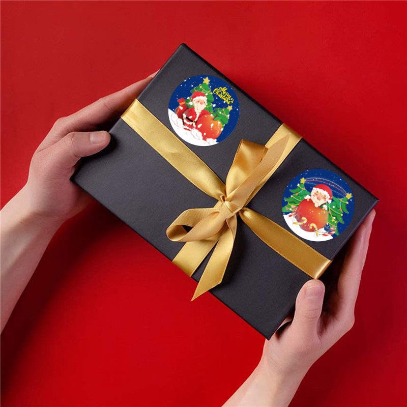 Factory Price Self-adhesive Label Cartoon Stickers Christmas Decoration Supplies Merry Christmas Stickers Roll Santa Claus