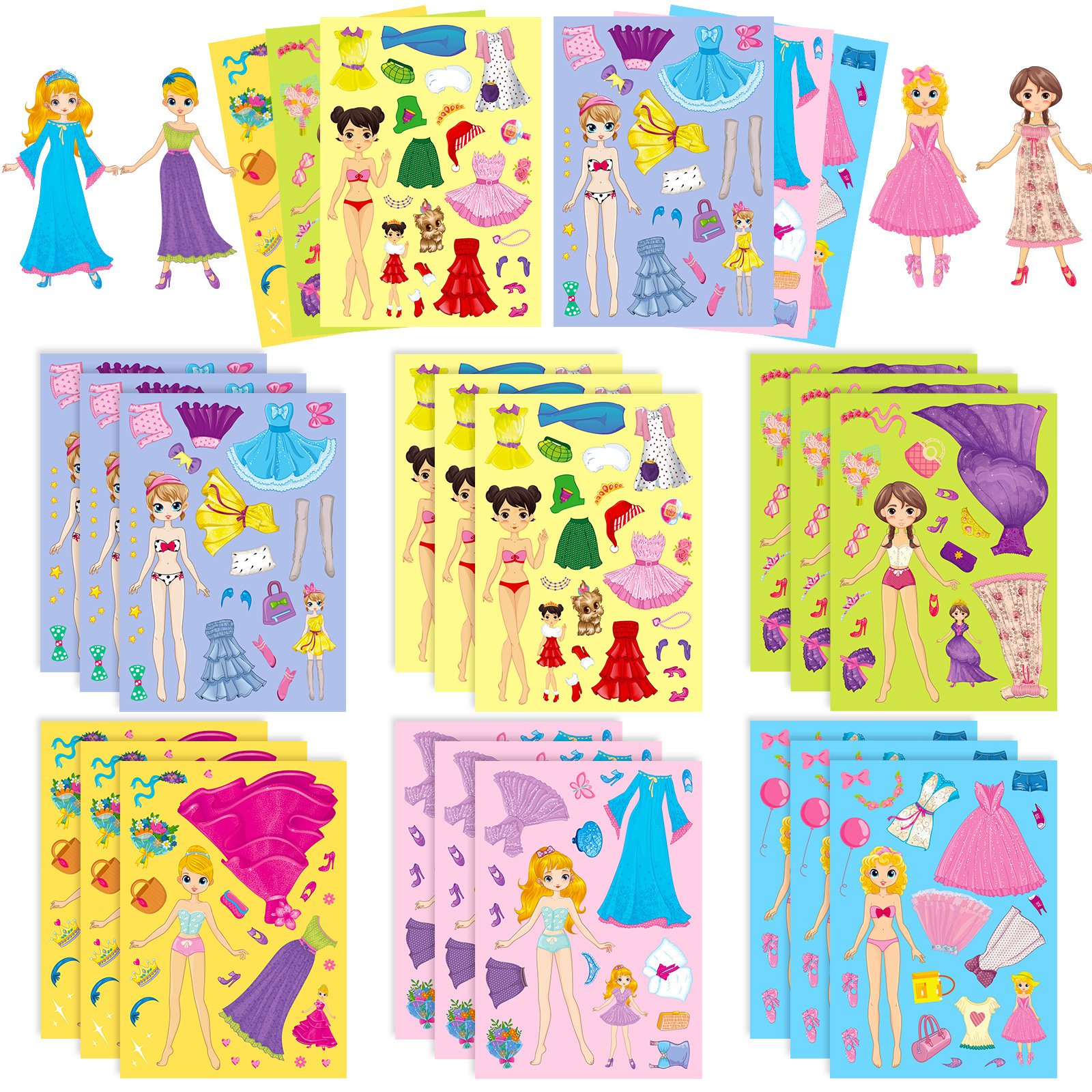 Pink princess face change put little girl cartoon cute DIY princess Make a face puzzle sticker