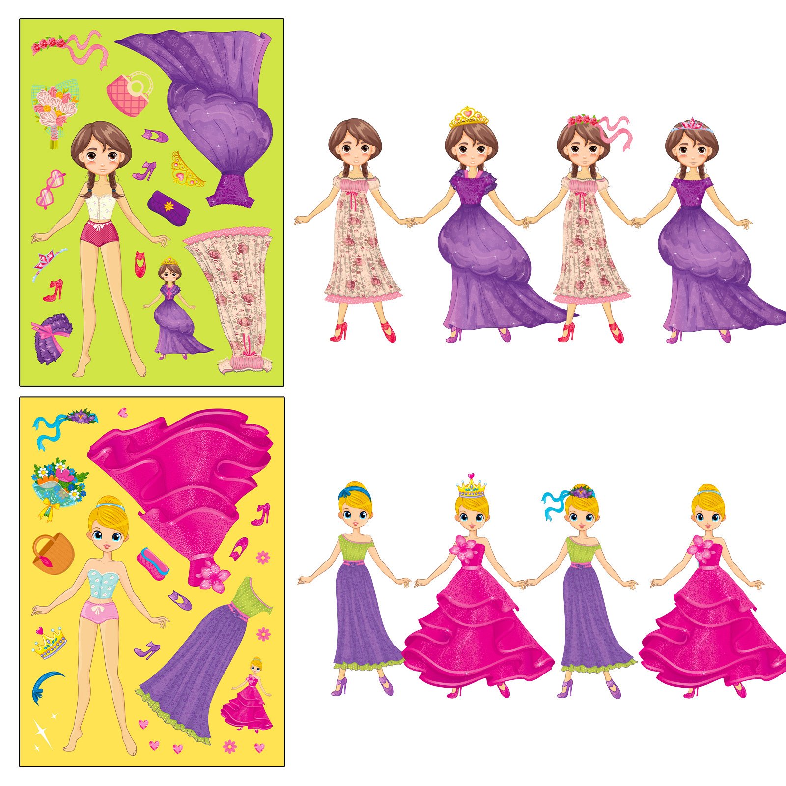 Pink princess face change put little girl cartoon cute DIY princess Make a face puzzle sticker