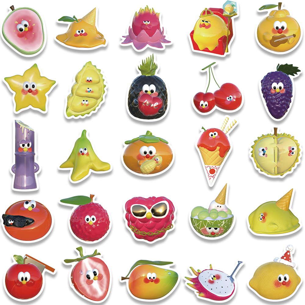 50pcs Kawaii Cartoon Fruits Foods Stickers Diy Phone Case Water Bottle Diary Laptop Scrapbook Decoration Waterproof Sticker