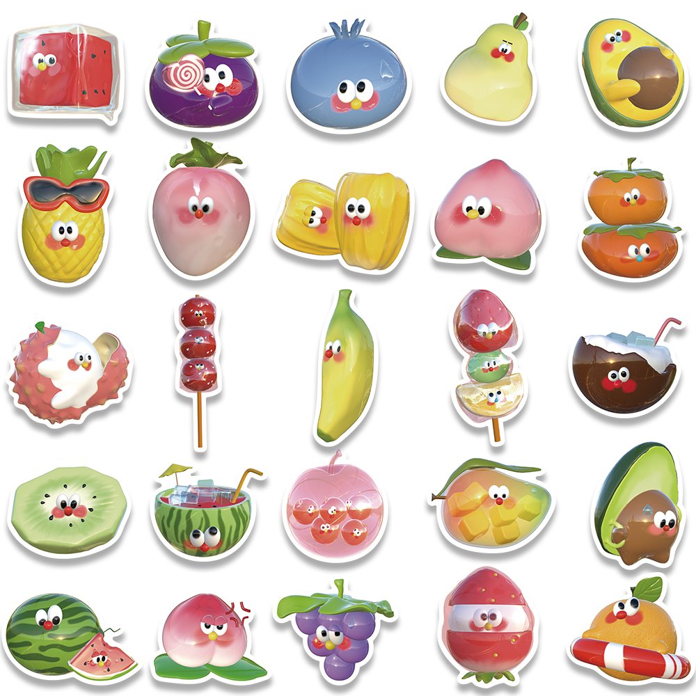 50pcs Kawaii Cartoon Fruits Foods Stickers Diy Phone Case Water Bottle Diary Laptop Scrapbook Decoration Waterproof Sticker