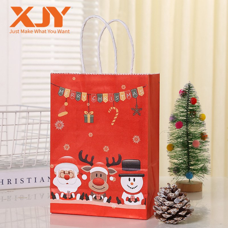 XJY flexography Printing Christmas gift bag creative cartoon cute packaging kraft printing candy hand paper bags