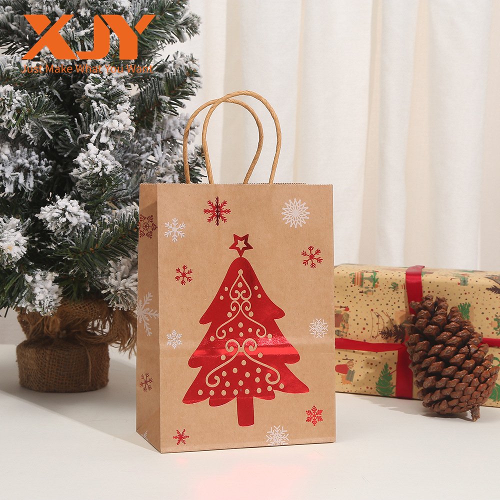XJY flexography Printing Christmas gift bag creative cartoon cute packaging kraft printing candy hand paper bags