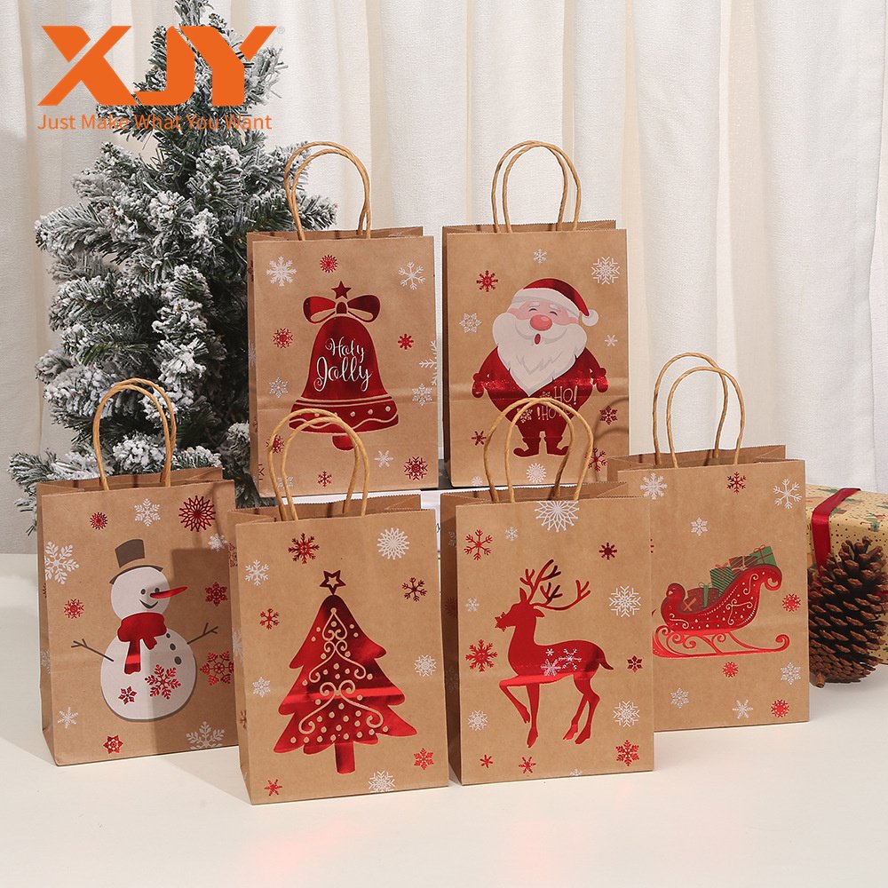 XJY flexography Printing Christmas gift bag creative cartoon cute packaging kraft printing candy hand paper bags