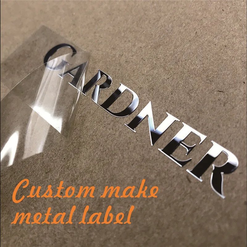 Custom printing vinyl Metallic Letters Labels Gold Nickel 3d Logo Transfer Embossed Decals Metal Stickers with Adhesive