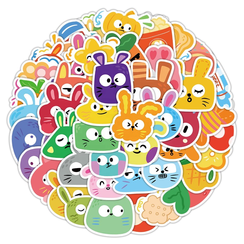 Vi-60pcs die cut vinyl waterproof cute cartoon rabbit graffiti reward sticker pack for kids laptop phone luggage bike guitar