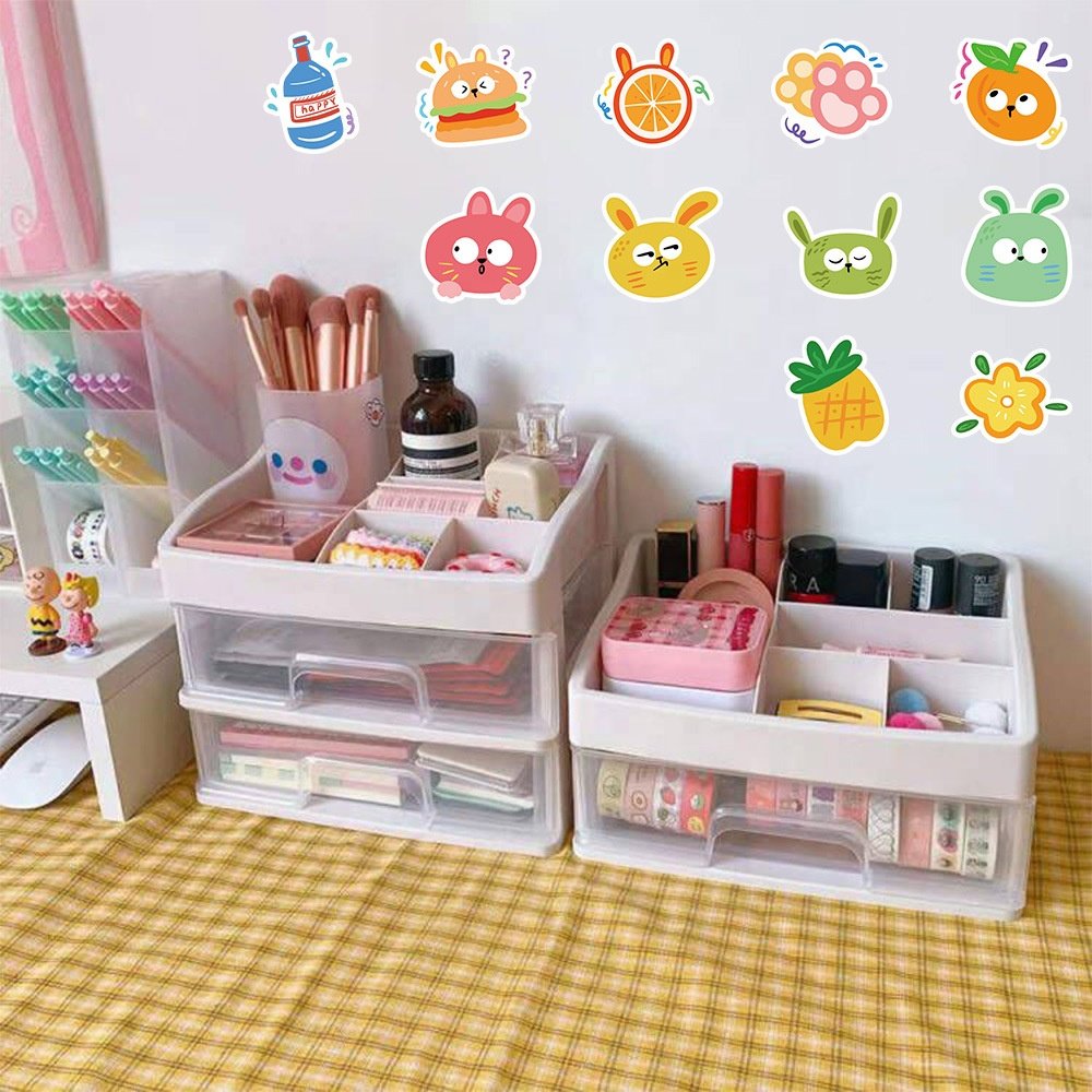 Vi-60pcs die cut vinyl waterproof cute cartoon rabbit graffiti reward sticker pack for kids laptop phone luggage bike guitar