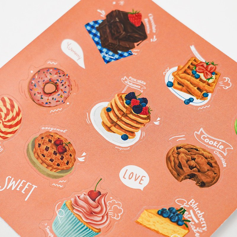 Wholesale Self Adhesive Transparent Printing Label PVC Cute Cartoon Tiny Food Logo Vinyl Kiss Cut Sticker Sheet