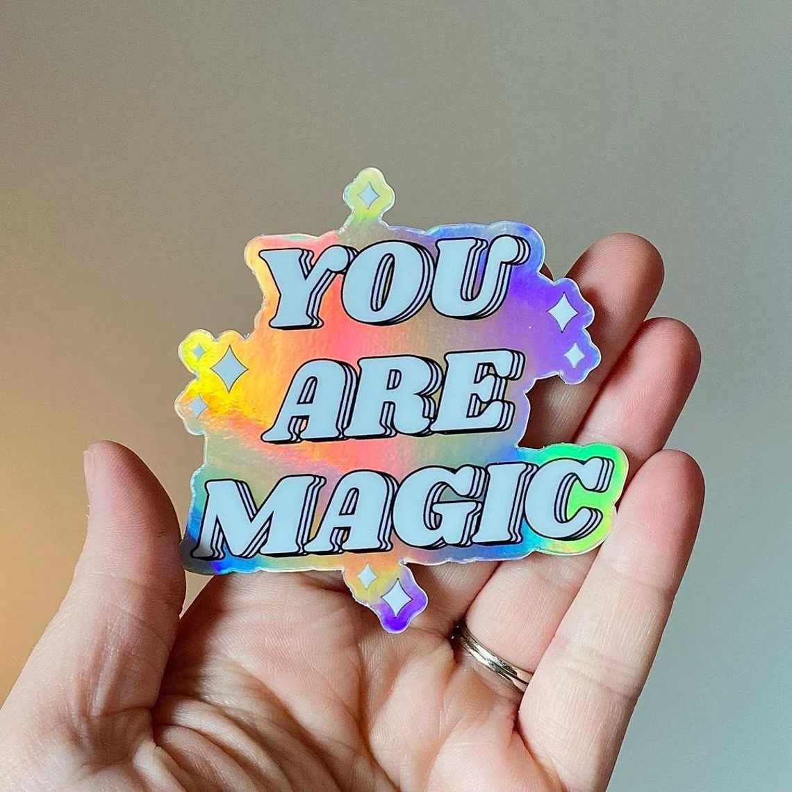 Custom Rainbow Effect Self-Adhesive Waterproof Logo Shiny Laser Holographic Hologram Sticker Car Decals Cartoon Sticker