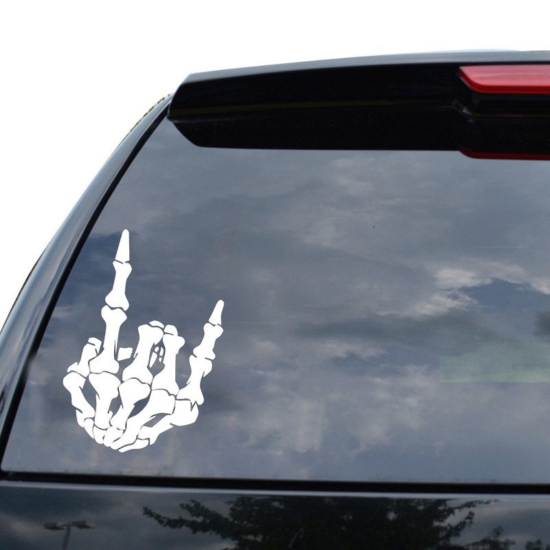 Wholesales Holographic Creative Funny Reaper Middle Bone Car Stickers Hood Personalized Body Car Decals Vinyl Used Car