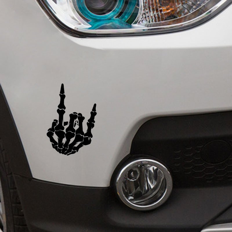 Wholesales Holographic Creative Funny Reaper Middle Bone Car Stickers Hood Personalized Body Car Decals Vinyl Used Car