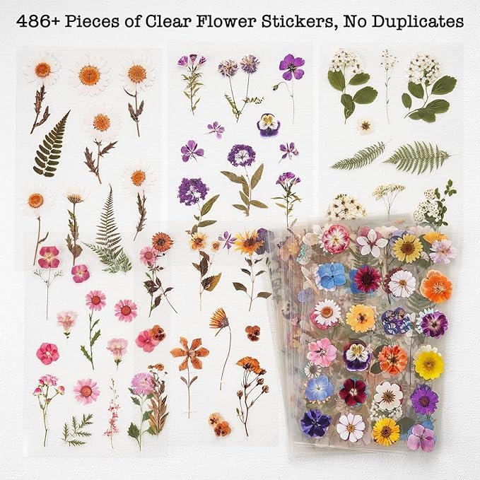 Customization Dried Floral Resin Stickers Decals Botanical Journaling Sticker for Scrapbook Supplies