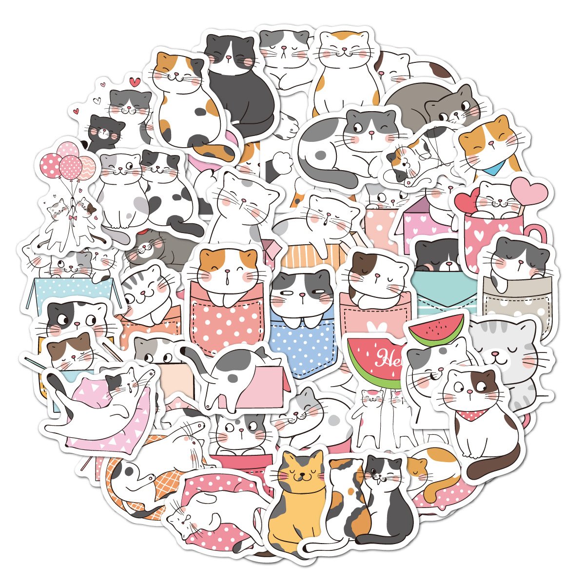 Cute Kitten Cartoon Waterproof Vinyl Sticker for Laptop & Water Cup Children's Craft Gift & Stationery Toy DIY Cat Sticker