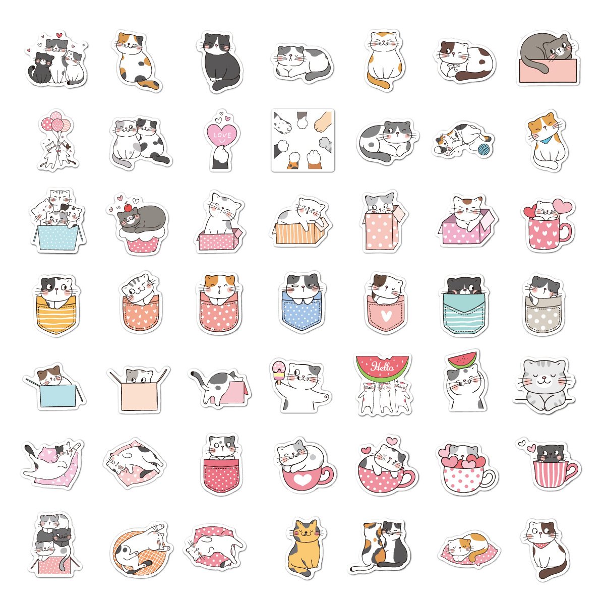 Cute Kitten Cartoon Waterproof Vinyl Sticker for Laptop & Water Cup Children's Craft Gift & Stationery Toy DIY Cat Sticker