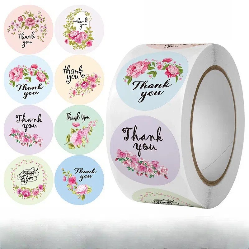 Wholesale 500pcs/Roll Recyclable Custom Printed Black Thank You Stickers 1.5 For Small Business