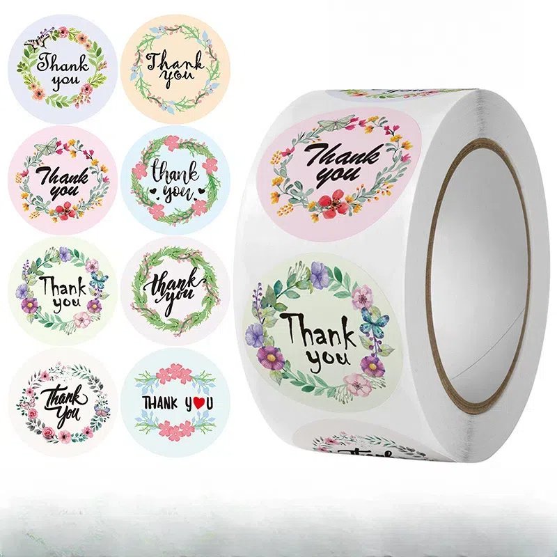 Wholesale 500pcs/Roll Recyclable Custom Printed Black Thank You Stickers 1.5 For Small Business