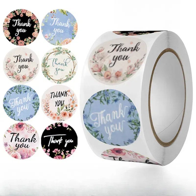 Wholesale 500pcs/Roll Recyclable Custom Printed Black Thank You Stickers 1.5 For Small Business