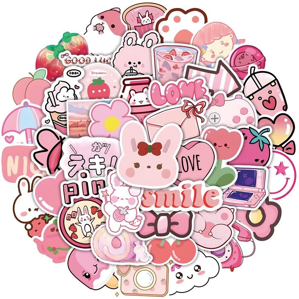 in stock custom pink kawaii cute rabbit cartoon anime animals waterproof die cut decorative sticker