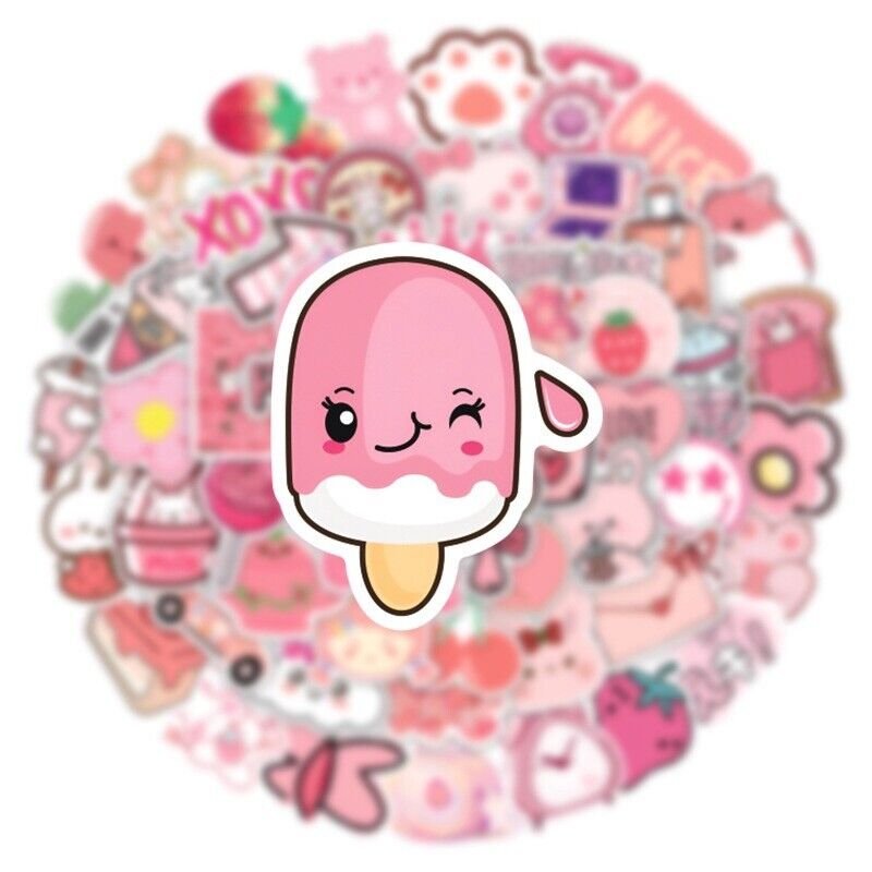 in stock custom pink kawaii cute rabbit cartoon anime animals waterproof die cut decorative sticker