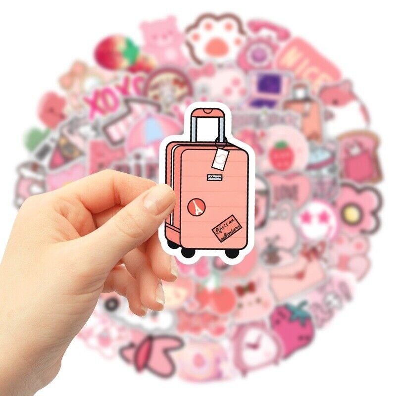 in stock custom pink kawaii cute rabbit cartoon anime animals waterproof die cut decorative sticker