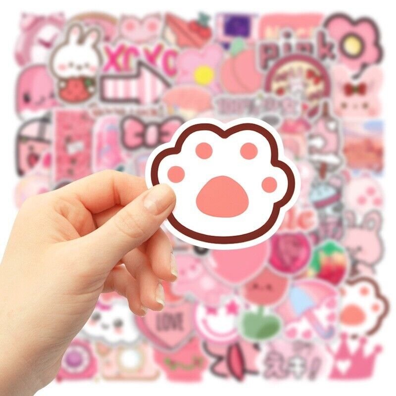in stock custom pink kawaii cute rabbit cartoon anime animals waterproof die cut decorative sticker
