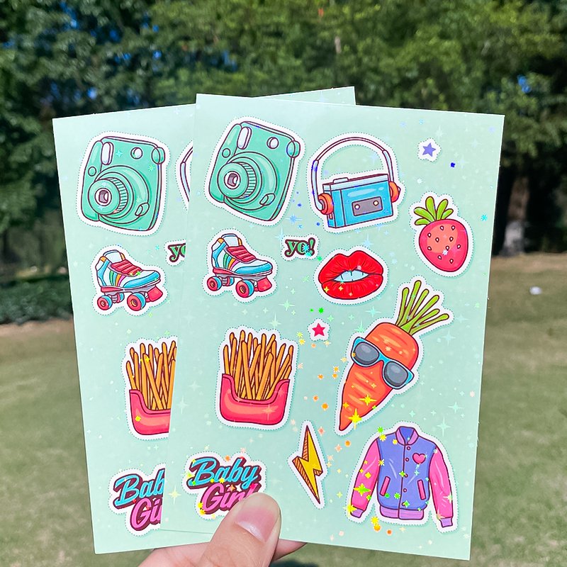 Adhesive Cartoon Custom Printing Rainbow Film Hologram Holographic Star Sticker Sheet