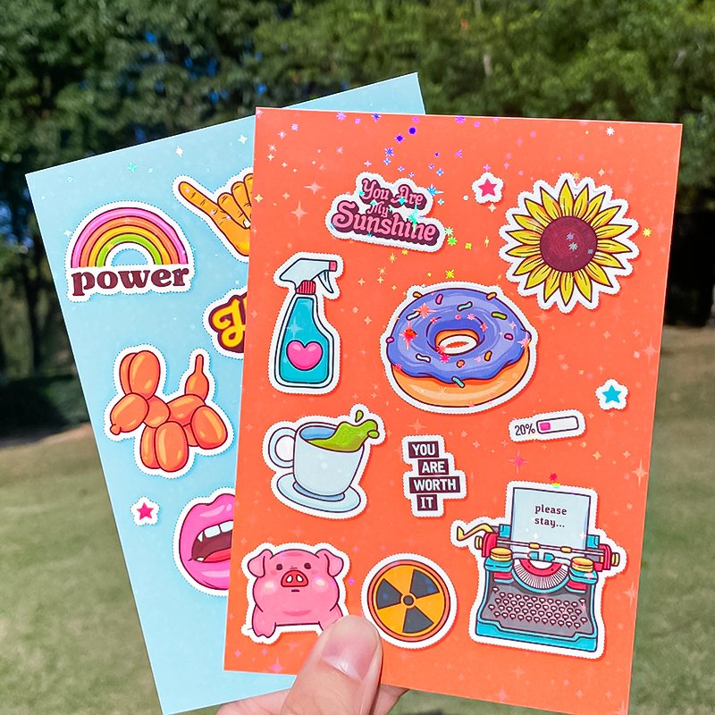 Adhesive Cartoon Custom Printing Rainbow Film Hologram Holographic Star Sticker Sheet