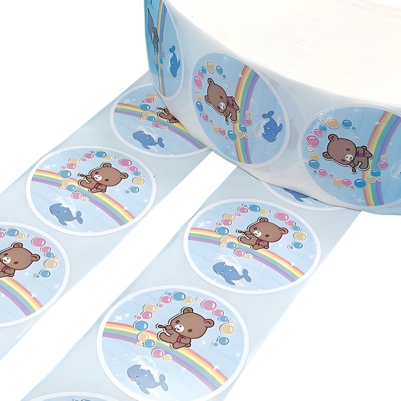 Roll trademark cartoon machine stick self-adhesive printing custom advertising logo label cartoon roll Sticker customization