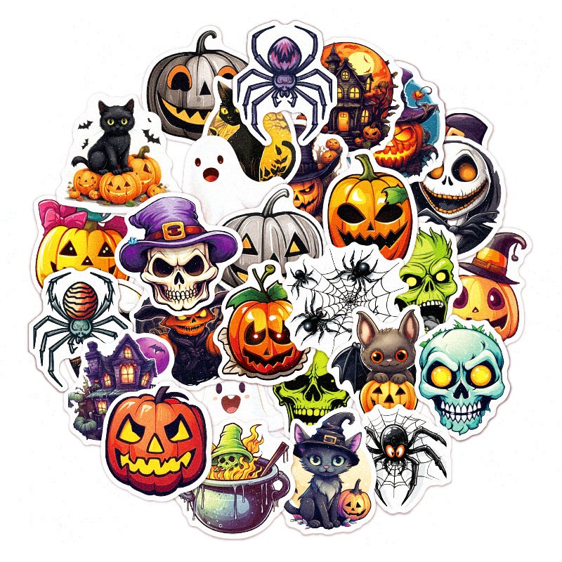 Factory wholesale price High quality wacky Halloween cartoon stickers pumpkin bat Ghost ledger decorated logo