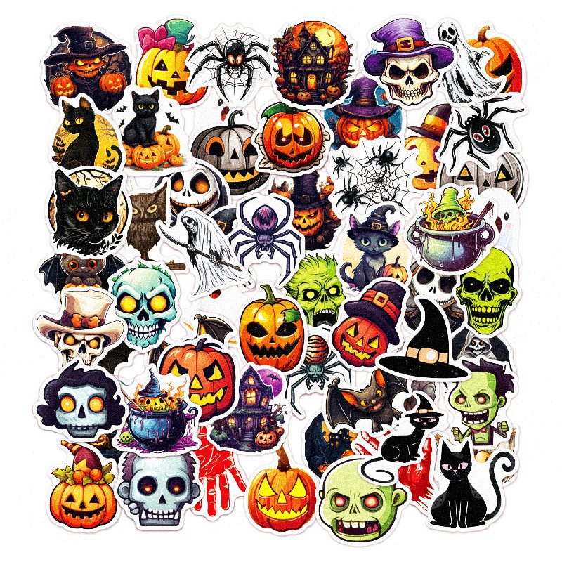 Factory wholesale price High quality wacky Halloween cartoon stickers pumpkin bat Ghost ledger decorated logo
