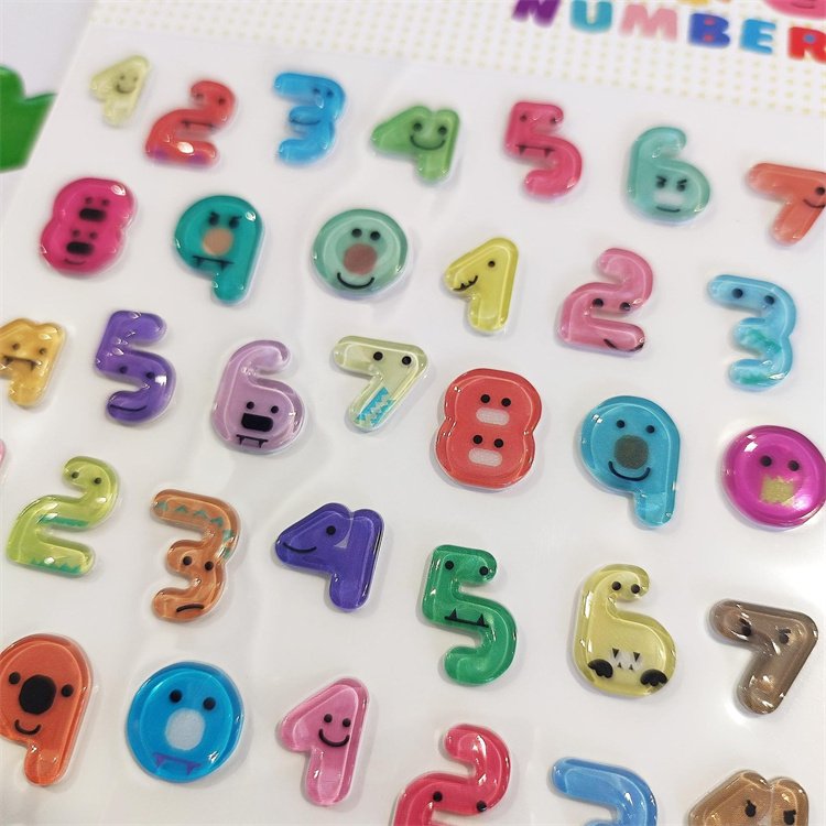 Hot Sale Self-adhesive 3d Colorful Epoxy Mini number heart Star Resin Stickers