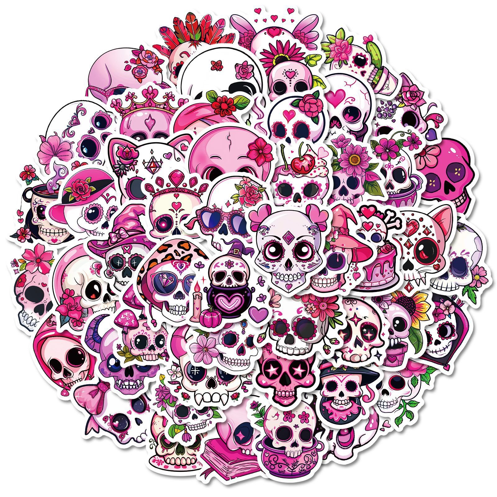 50PCS Fashional cartoon skeleton halloween DIY pink skull sticker
