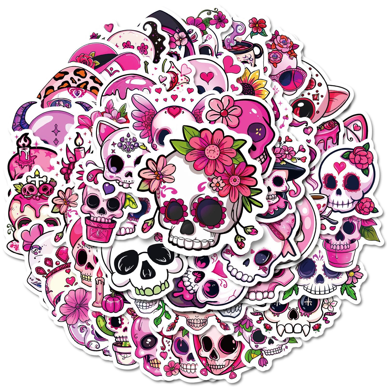 50PCS Fashional cartoon skeleton halloween DIY pink skull sticker