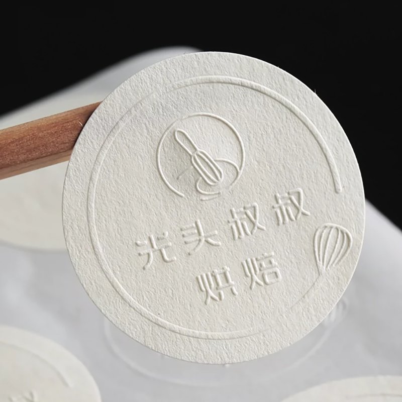 Custom Hight Quality Art Textured Paper Embossed Label Stickers