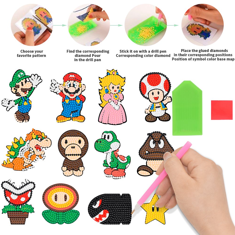 Cartoon sticker DIY 5D diamond painting crystal rhinestone stitch art 5D Mario diamond painting set stickers for children DIY
