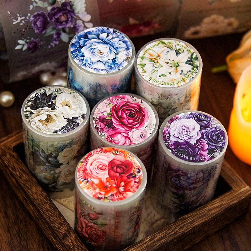 3M/Roll PET long loop tape Flower will bloom along the road series Matte floral handbook material stickers
