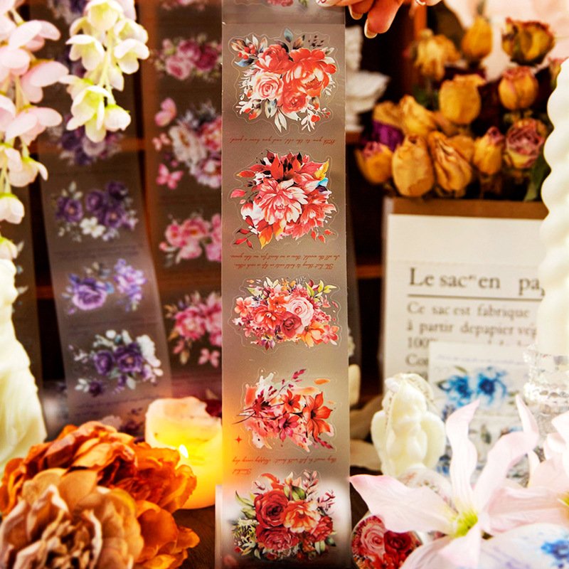 3M/Roll PET long loop tape Flower will bloom along the road series Matte floral handbook material stickers
