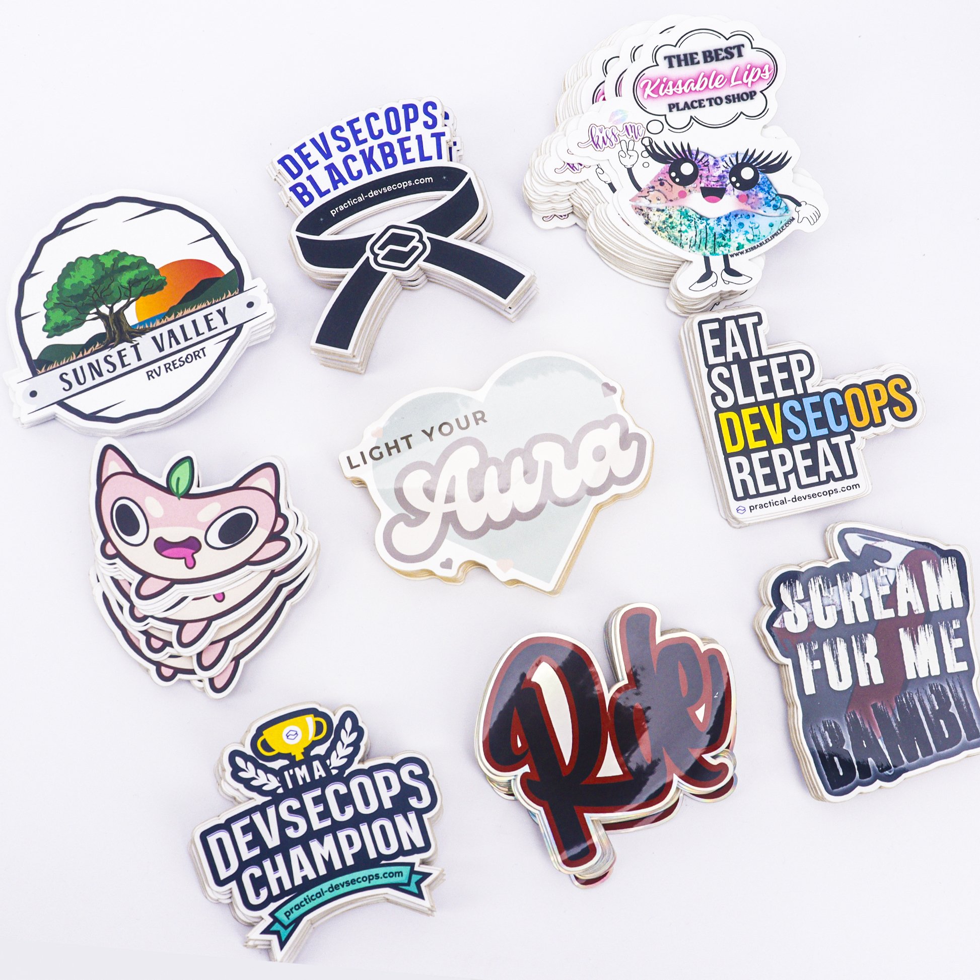 Wholesale Gold Stamping Vinyl Decals Die Cut Cartoon Custom Stickers with UV Printing Waterproof Offset Promotional Gifts