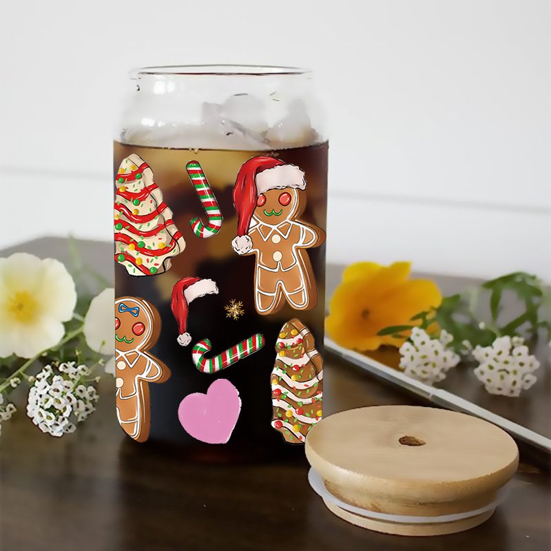 23*11CM Christmas Gingerbread Man Cartoon Christmas Tree Uv Dtf Cup Wraps Sticker Transfer Libbey Wrap