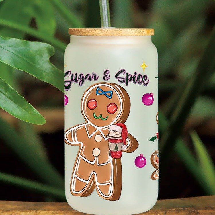 23*11CM Christmas Gingerbread Man Cartoon Christmas Tree Uv Dtf Cup Wraps Sticker Transfer Libbey Wrap