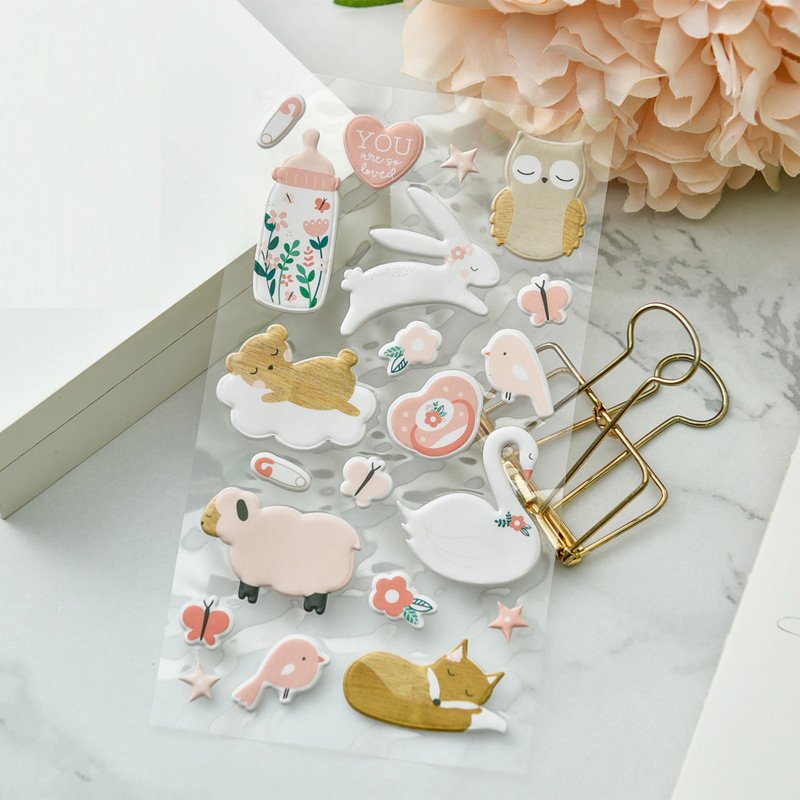High quality 3D pu leather cute puffy sticker custom for kids decorative cartoon sticker owl animal sticker