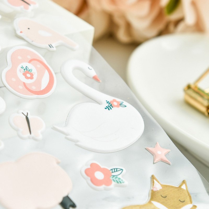 High quality 3D pu leather cute puffy sticker custom for kids decorative cartoon sticker owl animal sticker