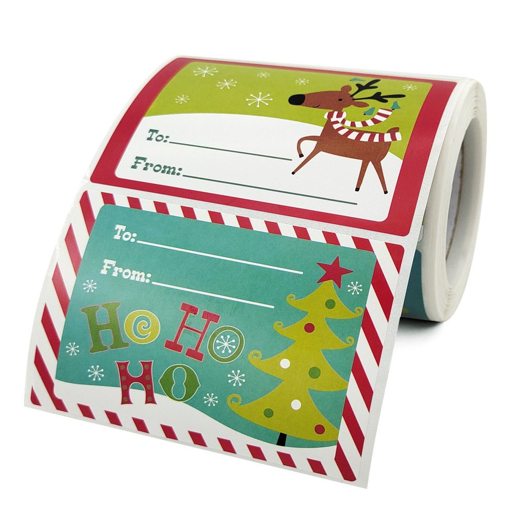 Merry Christmas logo printing vinyl pvc holographic decoration custom die cut packing adhesive waterproof roll label stickers