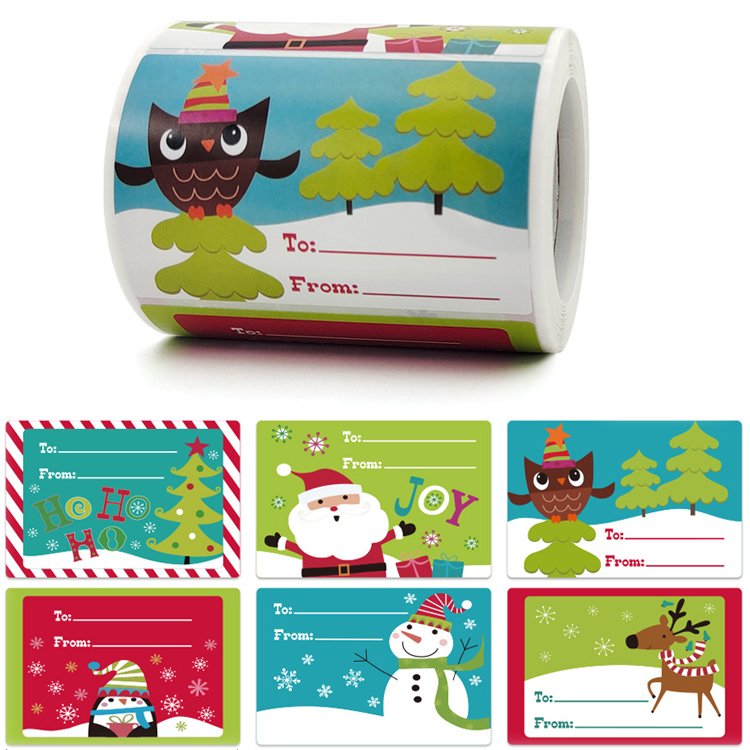 Merry Christmas logo printing vinyl pvc holographic decoration custom die cut packing adhesive waterproof roll label stickers